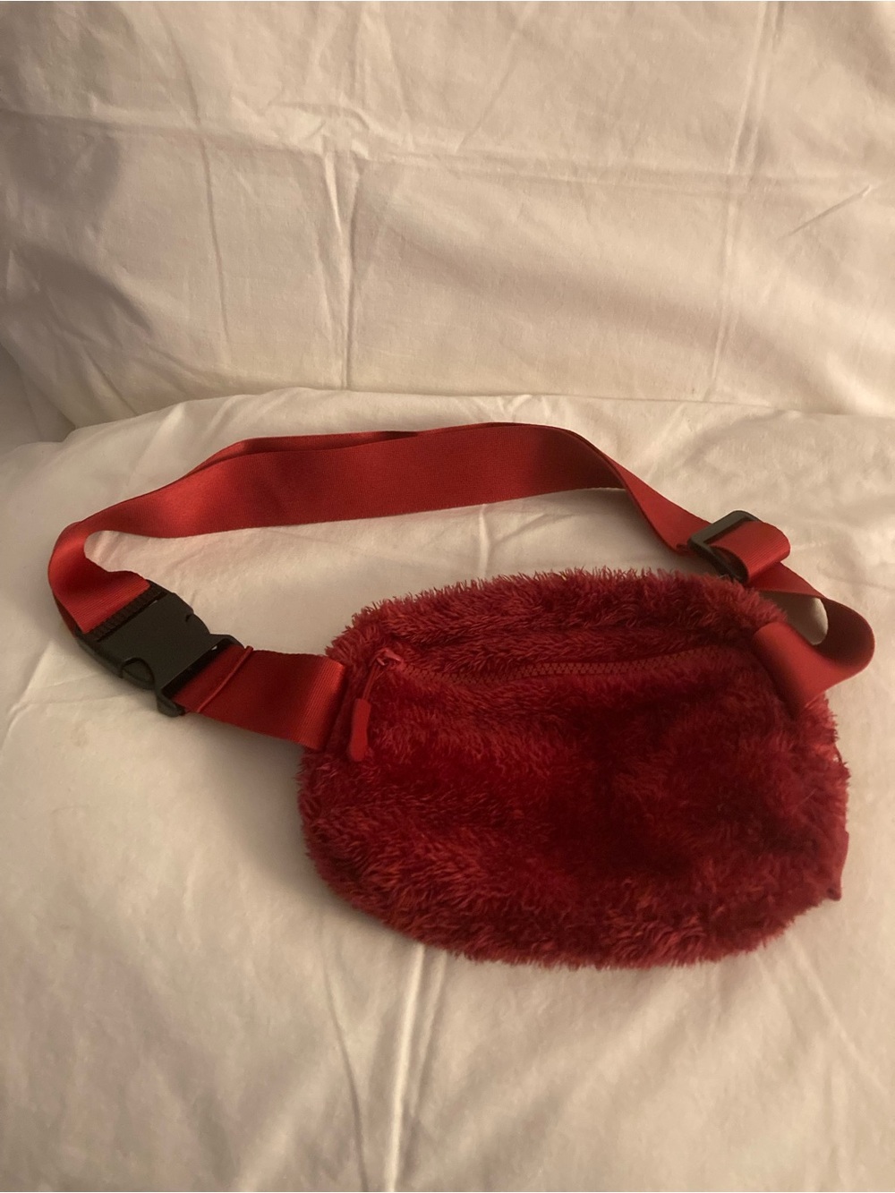 Crimson Plush Faux Fur Belt Bag